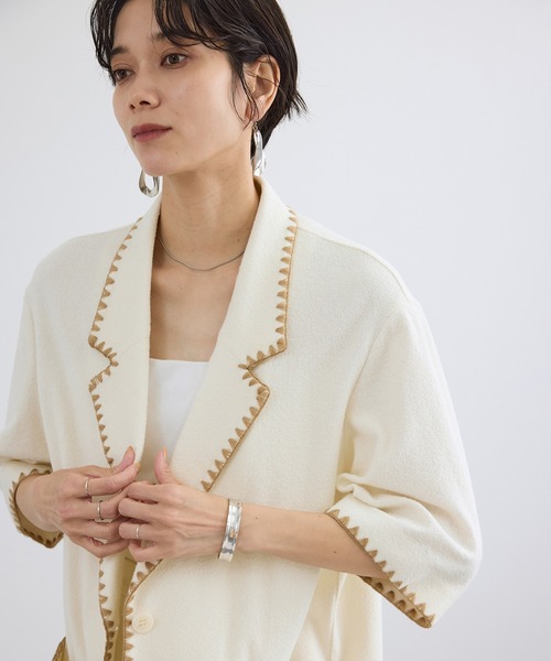 SALON adam et rope'（サロン アダム エ ロペ）の「ミニパイルハーフスリーブジャケット / セットアップ対応（テーラードジャケット・レディース・キナリ/ブラック・FREE）」の7枚目の写真