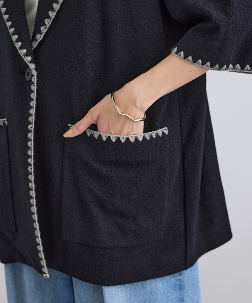 SALON adam et rope'（サロン アダム エ ロペ）の「ミニパイルハーフスリーブジャケット / セットアップ対応（テーラードジャケット・レディース・キナリ/ブラック・FREE）」の12枚目の写真