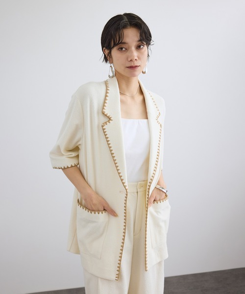 SALON adam et rope'（サロン アダム エ ロペ）の「ミニパイルハーフスリーブジャケット / セットアップ対応（テーラードジャケット・レディース・キナリ/ブラック・FREE）」の3枚目の写真