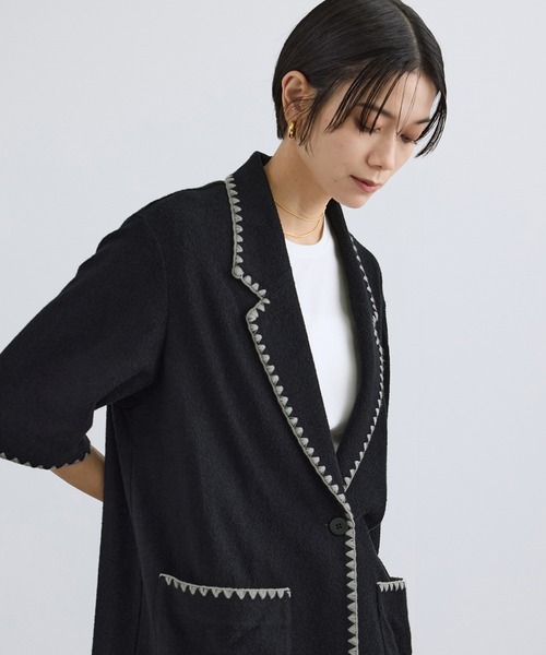 SALON adam et rope'（サロン アダム エ ロペ）の「ミニパイルハーフスリーブジャケット / セットアップ対応（テーラードジャケット・レディース・キナリ/ブラック・FREE）」の4枚目の写真