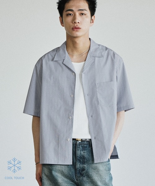 WYM LIDNM（ウィム バイ リドム）の「MICRO SPAN CROPPED H/S SHIRT（シャツ/ブラウス・メンズ・サックスブルー/オフホワイト/チャコール/ストライプ・S/M/L）」の4枚目の写真