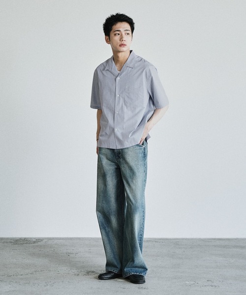 WYM LIDNM（ウィム バイ リドム）の「MICRO SPAN CROPPED H/S SHIRT（シャツ/ブラウス・メンズ・サックスブルー/オフホワイト/チャコール/ストライプ・S/M/L）」の7枚目の写真