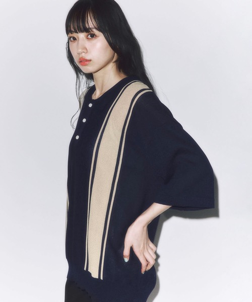 DAWNCE（ダウンス）の「レトロストライプニットポロ（ポロシャツ・メンズ・ネイビー/ブラック・L/M）」の7枚目の写真