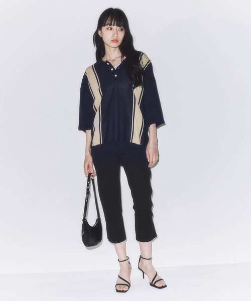 DAWNCE（ダウンス）の「レトロストライプニットポロ（ポロシャツ・メンズ・ネイビー/ブラック・L/M）」の19枚目の写真