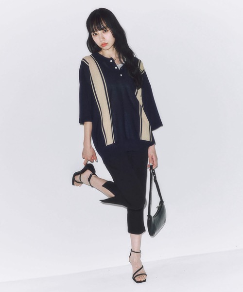 DAWNCE（ダウンス）の「レトロストライプニットポロ（ポロシャツ・メンズ・ネイビー/ブラック・L/M）」の20枚目の写真