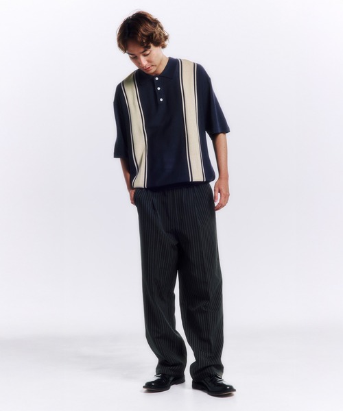 DAWNCE（ダウンス）の「レトロストライプニットポロ（ポロシャツ・メンズ・ネイビー/ブラック・L/M）」の21枚目の写真