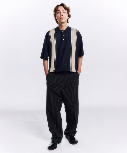 DAWNCE（ダウンス）の「レトロストライプニットポロ（ポロシャツ・メンズ・ネイビー/ブラック・L/M）」の22枚目の写真