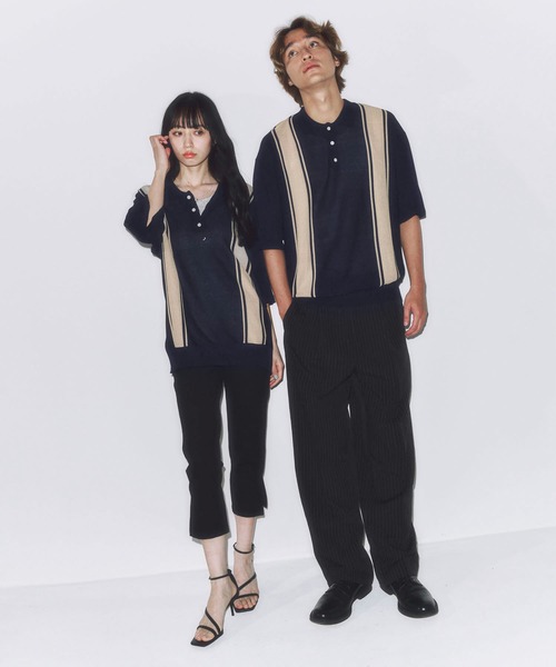 DAWNCE（ダウンス）の「レトロストライプニットポロ（ポロシャツ・メンズ・ネイビー/ブラック・L/M）」の17枚目の写真