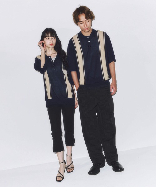 DAWNCE（ダウンス）の「レトロストライプニットポロ（ポロシャツ・メンズ・ネイビー/ブラック・L/M）」の18枚目の写真