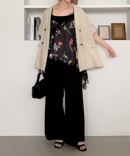 mysty woman（ミスティウーマン）の「【サテン×レース】ボタニカルプリントイレヘムキャミ 798730（キャミソール・レディース・オフホワイト/ブラック・FREE）」の18枚目の写真