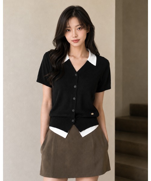 GENERAL IDEA(ジェネラルアイデア)の「【GENERAL IDEA】レイヤードハーフカーディガン / LAYERED HALF CARDIGAN(カーディガン/ボレロ・レディース・ブラック/ネイビー/モカ/ベージュ・L/M/S)」の2枚目の写真
