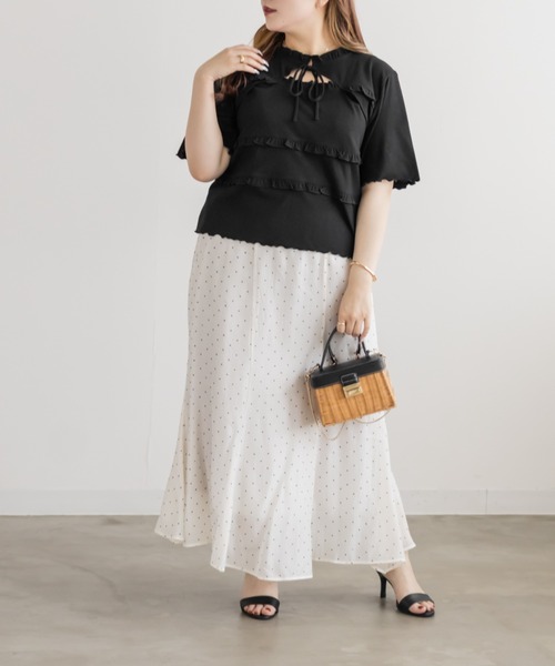 CLETTE（クレット）の「CLETTEオリジナルデコルテリボンフリルトップス（Tシャツ/カットソー・レディース・レッド/ブラック/ブルー・4L/3L/LL）」の20枚目の写真