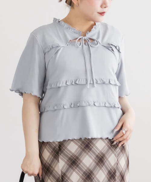 CLETTE（クレット）の「CLETTEオリジナルデコルテリボンフリルトップス（Tシャツ/カットソー・レディース・レッド/ブラック/ブルー・4L/3L/LL）」の16枚目の写真