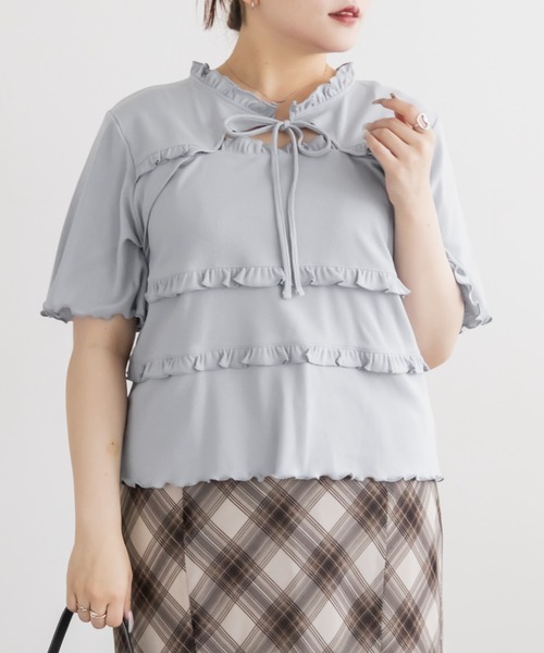 CLETTE（クレット）の「CLETTEオリジナルデコルテリボンフリルトップス（Tシャツ/カットソー・レディース・レッド/ブラック/ブルー・4L/3L/LL）」の22枚目の写真