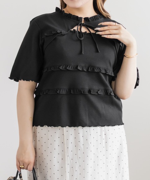 CLETTE（クレット）の「CLETTEオリジナルデコルテリボンフリルトップス（Tシャツ/カットソー・レディース・レッド/ブラック/ブルー・4L/3L/LL）」の18枚目の写真