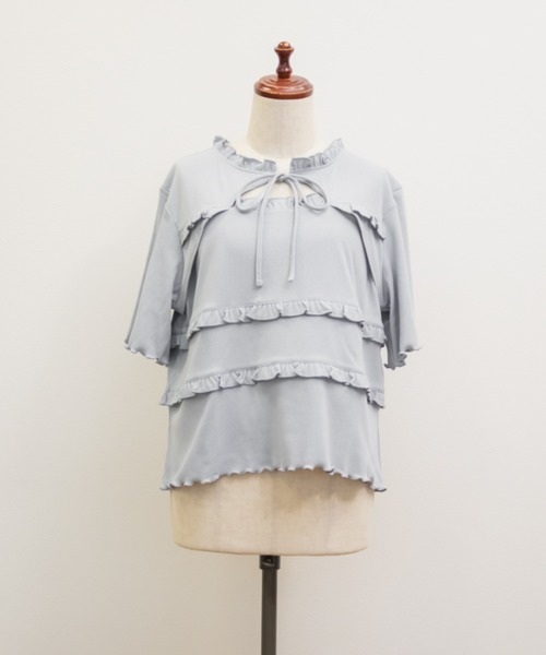 CLETTE（クレット）の「CLETTEオリジナルデコルテリボンフリルトップス（Tシャツ/カットソー・レディース・レッド/ブラック/ブルー・4L/3L/LL）」の9枚目の写真