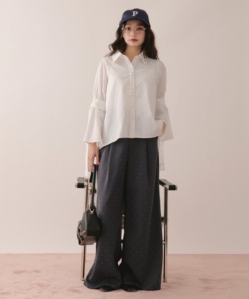 loin nuit(ロワンニュイ)の「ribbon sleeve blouse / リボンスリーブブラウス(シャツ/ブラウス・レディース・チャコールグレー/ミント/ホワイト・FREE)」の8枚目の写真