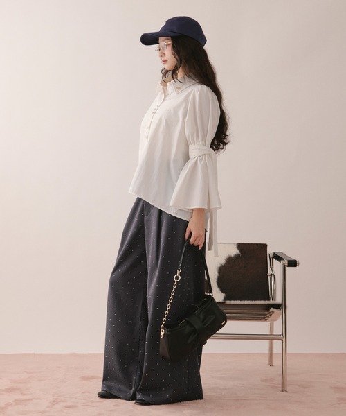 loin nuit(ロワンニュイ)の「ribbon sleeve blouse / リボンスリーブブラウス(シャツ/ブラウス・レディース・チャコールグレー/ミント/ホワイト・FREE)」の10枚目の写真
