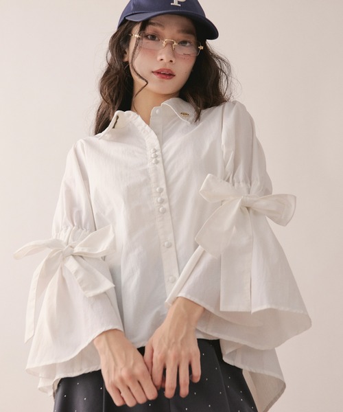 loin nuit(ロワンニュイ)の「ribbon sleeve blouse / リボンスリーブブラウス(シャツ/ブラウス・レディース・チャコールグレー/ミント/ホワイト・FREE)」の5枚目の写真
