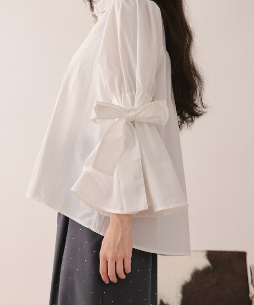 loin nuit(ロワンニュイ)の「ribbon sleeve blouse / リボンスリーブブラウス(シャツ/ブラウス・レディース・チャコールグレー/ミント/ホワイト・FREE)」の6枚目の写真