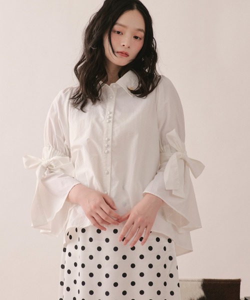 loin nuit(ロワンニュイ)の「ribbon sleeve blouse / リボンスリーブブラウス(シャツ/ブラウス・レディース・チャコールグレー/ミント/ホワイト・FREE)」の17枚目の写真