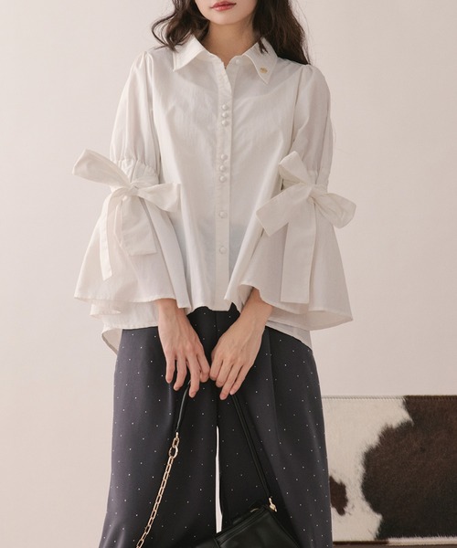 loin nuit(ロワンニュイ)の「ribbon sleeve blouse / リボンスリーブブラウス(シャツ/ブラウス・レディース・チャコールグレー/ミント/ホワイト・FREE)」の12枚目の写真