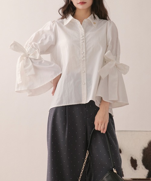 loin nuit(ロワンニュイ)の「ribbon sleeve blouse / リボンスリーブブラウス(シャツ/ブラウス・レディース・チャコールグレー/ミント/ホワイト・FREE)」の13枚目の写真