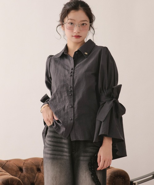 loin nuit(ロワンニュイ)の「ribbon sleeve blouse / リボンスリーブブラウス(シャツ/ブラウス・レディース・チャコールグレー/ミント/ホワイト・FREE)」の19枚目の写真