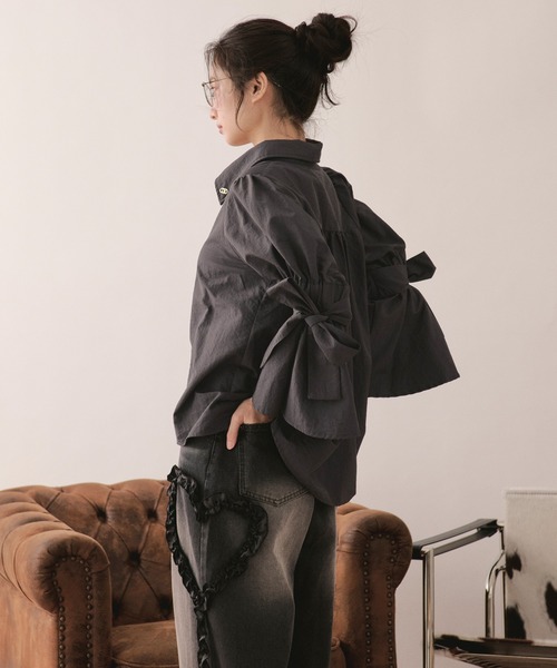 loin nuit(ロワンニュイ)の「ribbon sleeve blouse / リボンスリーブブラウス(シャツ/ブラウス・レディース・チャコールグレー/ミント/ホワイト・FREE)」の20枚目の写真