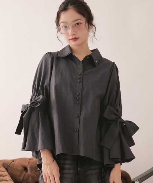 loin nuit(ロワンニュイ)の「ribbon sleeve blouse / リボンスリーブブラウス(シャツ/ブラウス・レディース・チャコールグレー/ミント/ホワイト・FREE)」の21枚目の写真