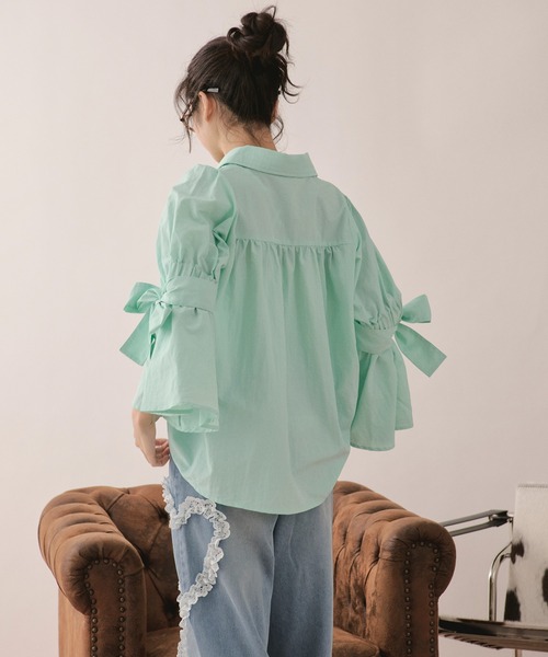 loin nuit(ロワンニュイ)の「ribbon sleeve blouse / リボンスリーブブラウス(シャツ/ブラウス・レディース・チャコールグレー/ミント/ホワイト・FREE)」の4枚目の写真