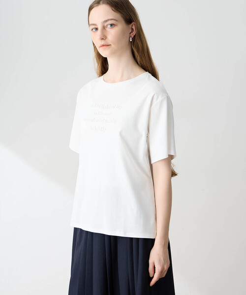 LE SOUK HOLIDAY(ルスークホリデー)の「シルケットスムース刺しゅうロゴTシャツ【接触冷感・吸水速乾・綿100%】(Tシャツ/カットソー・レディース・サックスブルー/オフホワイト・M/L)」の1枚目の写真