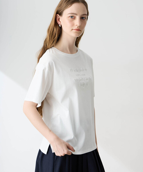 LE SOUK HOLIDAY(ルスークホリデー)の「シルケットスムース刺しゅうロゴTシャツ【接触冷感・吸水速乾・綿100%】(Tシャツ/カットソー・レディース・サックスブルー/オフホワイト・M/L)」の9枚目の写真