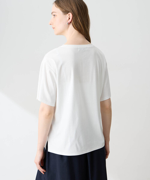 LE SOUK HOLIDAY(ルスークホリデー)の「シルケットスムース刺しゅうロゴTシャツ【接触冷感・吸水速乾・綿100%】(Tシャツ/カットソー・レディース・サックスブルー/オフホワイト・M/L)」の7枚目の写真