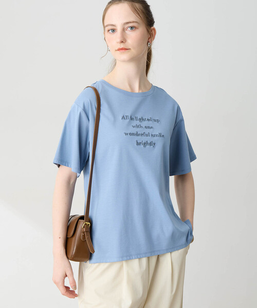 LE SOUK HOLIDAY(ルスークホリデー)の「シルケットスムース刺しゅうロゴTシャツ【接触冷感・吸水速乾・綿100%】(Tシャツ/カットソー・レディース・サックスブルー/オフホワイト・M/L)」の6枚目の写真
