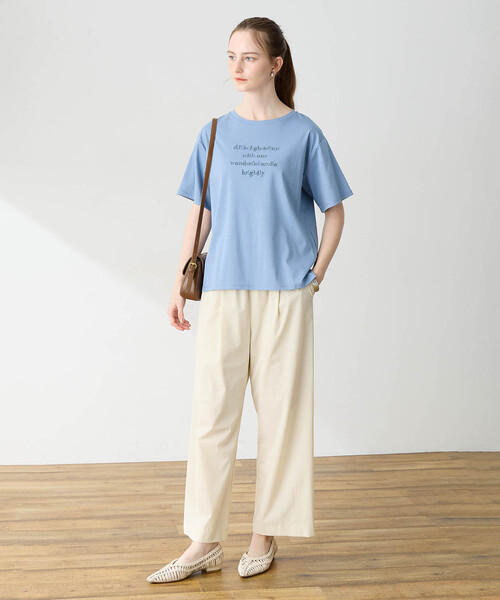 LE SOUK HOLIDAY(ルスークホリデー)の「シルケットスムース刺しゅうロゴTシャツ【接触冷感・吸水速乾・綿100%】(Tシャツ/カットソー・レディース・サックスブルー/オフホワイト・M/L)」の3枚目の写真