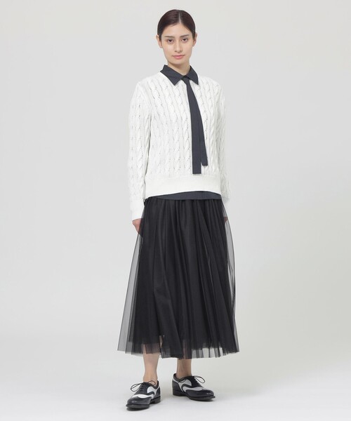 Paul Stuart(ポールスチュアート)の「【ウォッシャブル】ファインチュール スカート(スカート・レディース・グレー/ネイビー・6/4)」の3枚目の写真