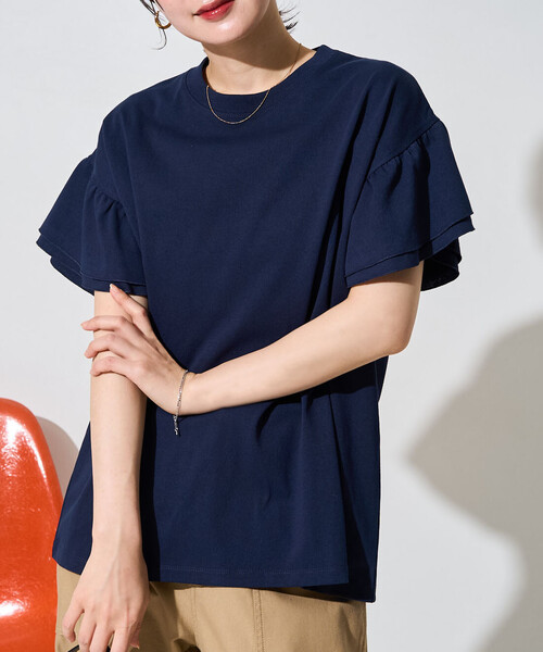 FREAK'S STORE(フリークスストア)の「限定展開 袖フリル トップス(Tシャツ/カットソー・レディース・ブラウン/ネイビー/オフホワイト/ライトグレー/グリーン/ブラック・フリ-)」の6枚目の写真