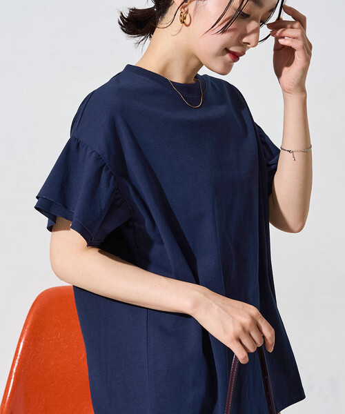 FREAK'S STORE(フリークスストア)の「限定展開 袖フリル トップス(Tシャツ/カットソー・レディース・ブラウン/ネイビー/オフホワイト/ライトグレー/グリーン/ブラック・フリ-)」の7枚目の写真