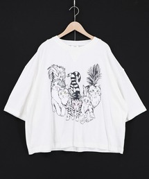ScoLar | ScoLar(スカラー) にらめっこネコちゃん ワイドTシャツ(Tシャツ/カットソー)