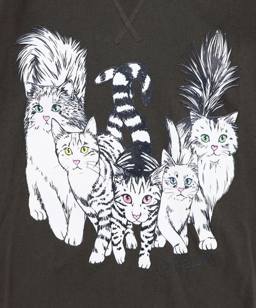 ScoLar(スカラー)の「ScoLar(スカラー) にらめっこネコちゃん ワイドTシャツ(Tシャツ/カットソー・レディース・チャコールグレー/イエロー/オフホワイト・MEDIUM)」の12枚目の写真