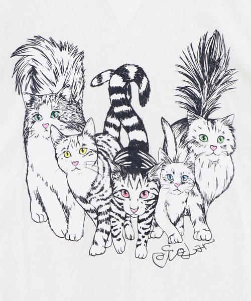 ScoLar(スカラー)の「ScoLar(スカラー) にらめっこネコちゃん ワイドTシャツ(Tシャツ/カットソー・レディース・チャコールグレー/イエロー/オフホワイト・MEDIUM)」の14枚目の写真