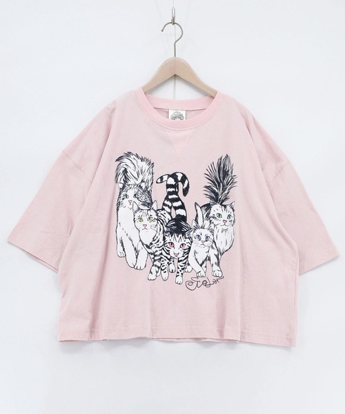 ScoLar(スカラー)の「ScoLar(スカラー) にらめっこネコちゃん ワイドTシャツ(Tシャツ/カットソー・レディース・チャコールグレー/イエロー/オフホワイト・MEDIUM)」の15枚目の写真
