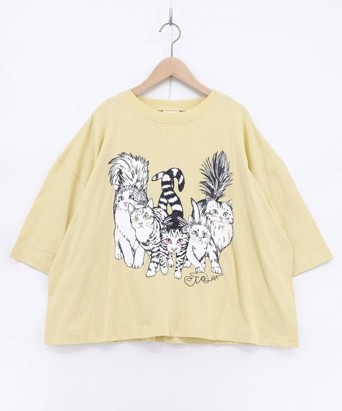 ScoLar(スカラー)の「ScoLar(スカラー) にらめっこネコちゃん ワイドTシャツ(Tシャツ/カットソー・レディース・チャコールグレー/イエロー/オフホワイト・MEDIUM)」の17枚目の写真