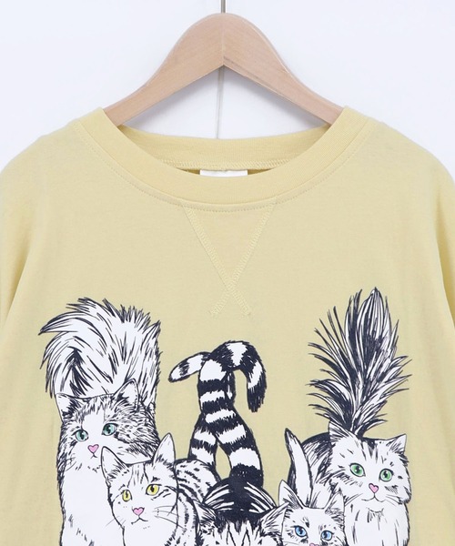 ScoLar(スカラー)の「ScoLar(スカラー) にらめっこネコちゃん ワイドTシャツ(Tシャツ/カットソー・レディース・チャコールグレー/イエロー/オフホワイト・MEDIUM)」の19枚目の写真