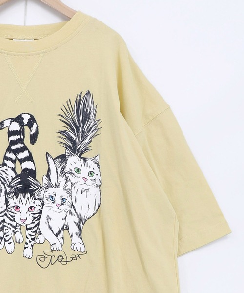 ScoLar(スカラー)の「ScoLar(スカラー) にらめっこネコちゃん ワイドTシャツ(Tシャツ/カットソー・レディース・チャコールグレー/イエロー/オフホワイト・MEDIUM)」の20枚目の写真