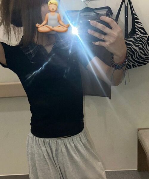 CHICKS（チックス）の「チェックポイントカラー半袖Tシャツチャコール（Tシャツ/カットソー・レディース・チャコール・ONE SIZE）」の8枚目の写真