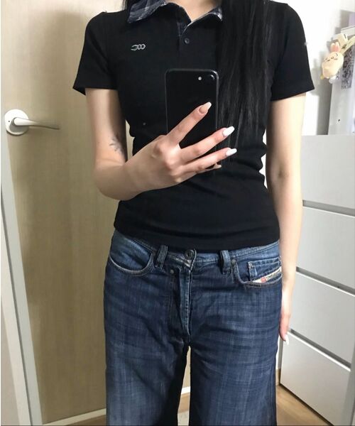 CHICKS（チックス）の「チェックポイントカラー半袖Tシャツチャコール（Tシャツ/カットソー・レディース・チャコール・ONE SIZE）」の9枚目の写真