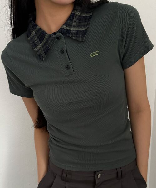 CHICKS（チックス）の「チェックポイントカラー半袖Tシャツチャコール（Tシャツ/カットソー・レディース・チャコール・ONE SIZE）」の11枚目の写真