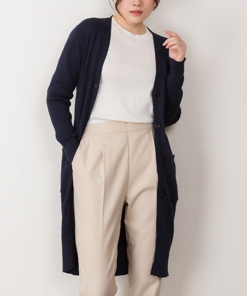 MARAI(マーライ)の「コットンリブ長袖ロングカーディガン コーディガン(カーディガン/ボレロ・レディース・ブラック/グレイッシュベージュ/杢グレー/ネイビー・L/LL/3L/M/4L)」の4枚目の写真
